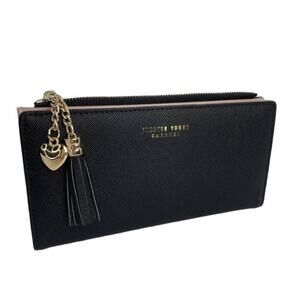 CarrKen Wallet Card Holder Small Black and Gold Clutch Bag Wristlet Purse New